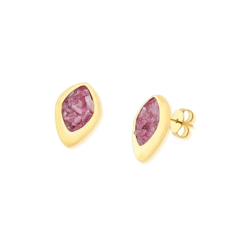 Natural Rhodolite Fragments 18k Gold Plated Stud Earrings